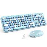 Colorful Blue Wireless Keyboard and Mouse Combo Set, 2.4GHz Retro Typewriter...