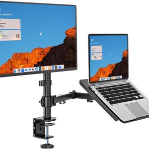 WALI Single LCD Monitor Desk Mount Fully Adjustable Stand with Extra Laptop Tray