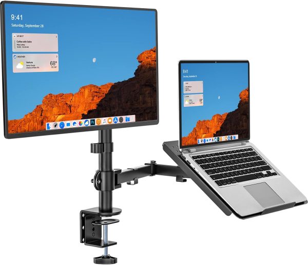 WALI Single LCD Monitor Desk Mount Fully Adjustable Stand with Extra Laptop Tray