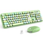 Gradient Green Wireless Keyboard and Mouse Combo Set, 2.4GHz Retro Typewriter...