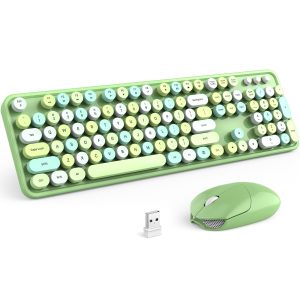 Gradient Green Wireless Keyboard and Mouse Combo Set, 2.4GHz Retro Typewriter...