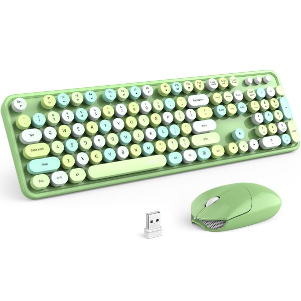Gradient Green Wireless Keyboard and Mouse Combo Set, 2.4GHz Retro Typewriter...