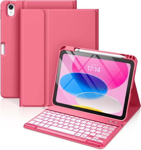 Hamile for Ipad 11Th 10Th Generation Case with Keyboard - 7 Colors Backlit