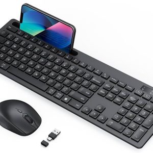 VIVEFOX Wireless Keyboard and Mouse - Keyboard with Phone Holder, 2.4GHz