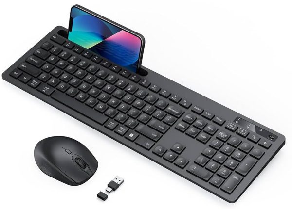 VIVEFOX Wireless Keyboard and Mouse - Keyboard with Phone Holder, 2.4GHz