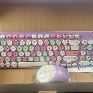 Retro Typewriter Wireless Keyboard with Round Keycaps, 2.4GHz Blue Colorful