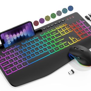 Wireless Keyboard and Mouse Combo, 9 Backlit Effects, Wrist Rest, KL3PRO - BLACK
