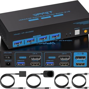 8K HDMI KVM Switch 2 Monitors 2 Computer Dual Monitor Support 8k@60Hz 4k@120