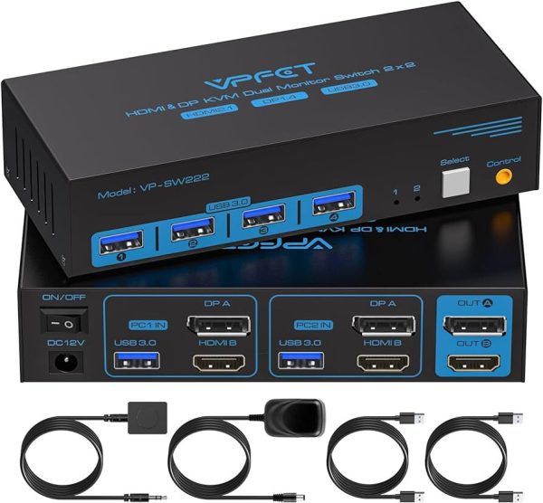 8K HDMI KVM Switch 2 Monitors 2 Computer Dual Monitor Support 8k@60Hz 4k@120