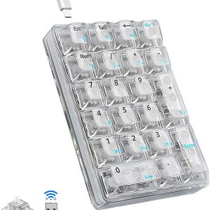 AULA 21 Key Tri-Mode Number Pad, Transparent Numpad Wireless, Hot Swappable Mech