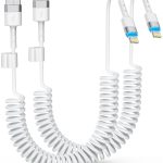 Coiled Fast Charging Cable, 2 Pack, 3 FT, USB A to iPhone Cord for Car, Apple