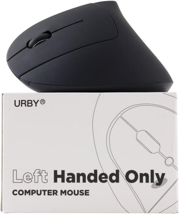 Left-Handed Black Ergonomic Vertical Wireless Mouse 6 Buttons Rechargeable